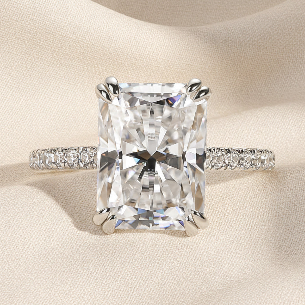 Aurevyn 3.0Ct~4.5 Ct Radiant Cut White Gold Engagement Ring For Women