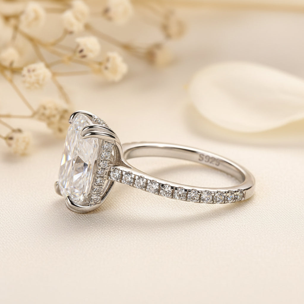Aurevyn 3.0Ct~4.5 Ct Radiant Cut White Gold Engagement Ring For Women