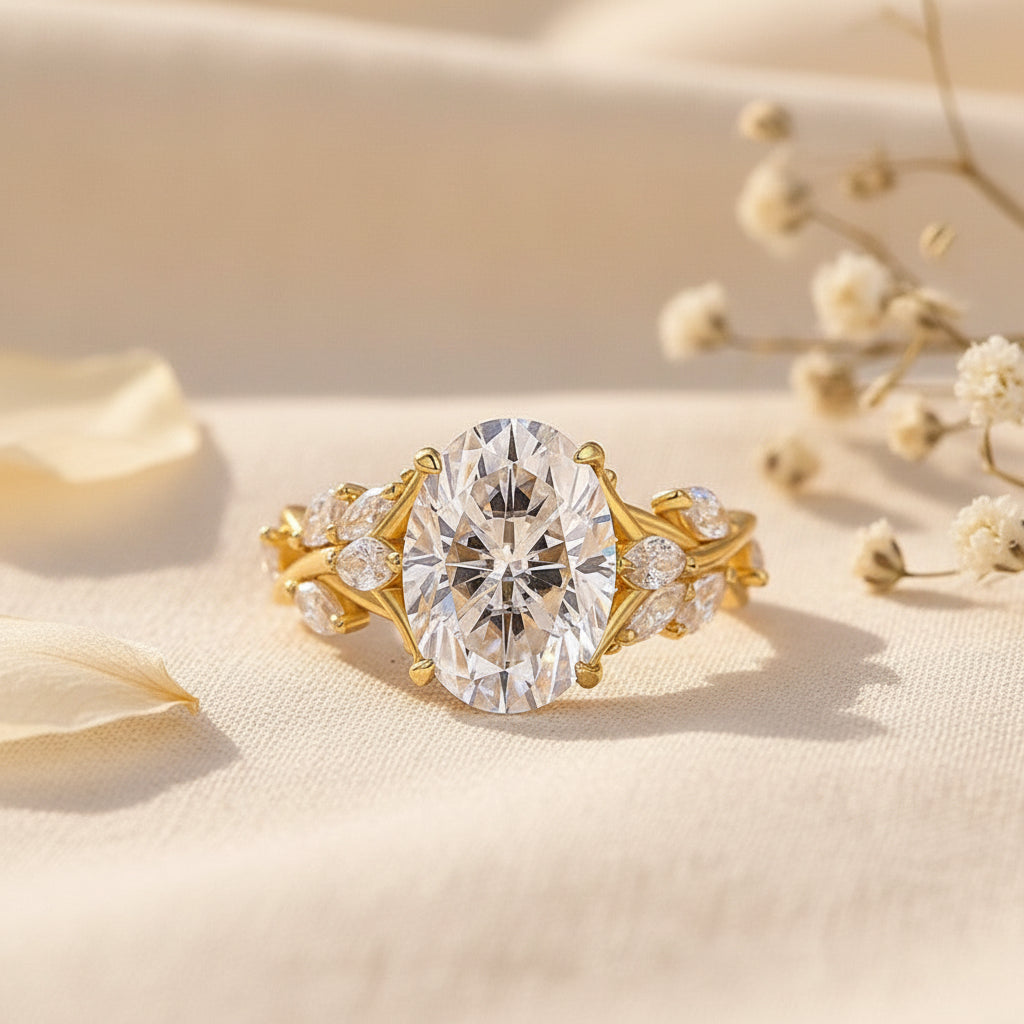 Aurevyn Vintage Moissanite 3.0Ct Oval Cut Side Stone Twist Engagement Ring In Sterling Silver