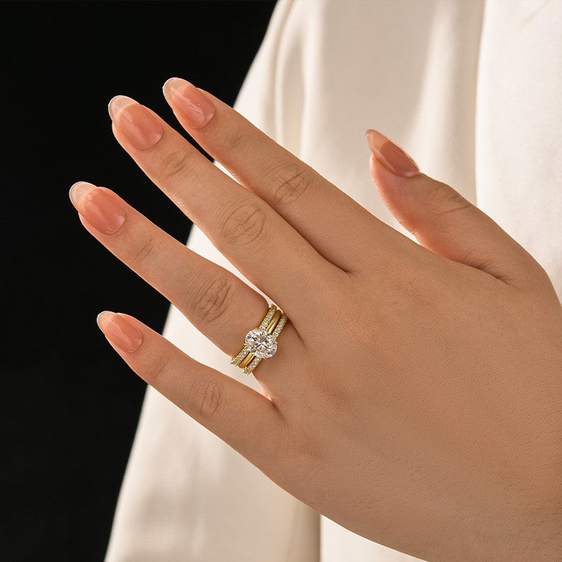 Aurevyn Moissanite Solitaire 2.0 Ct Oval Cut Yellow Gold Wedding Ring Set