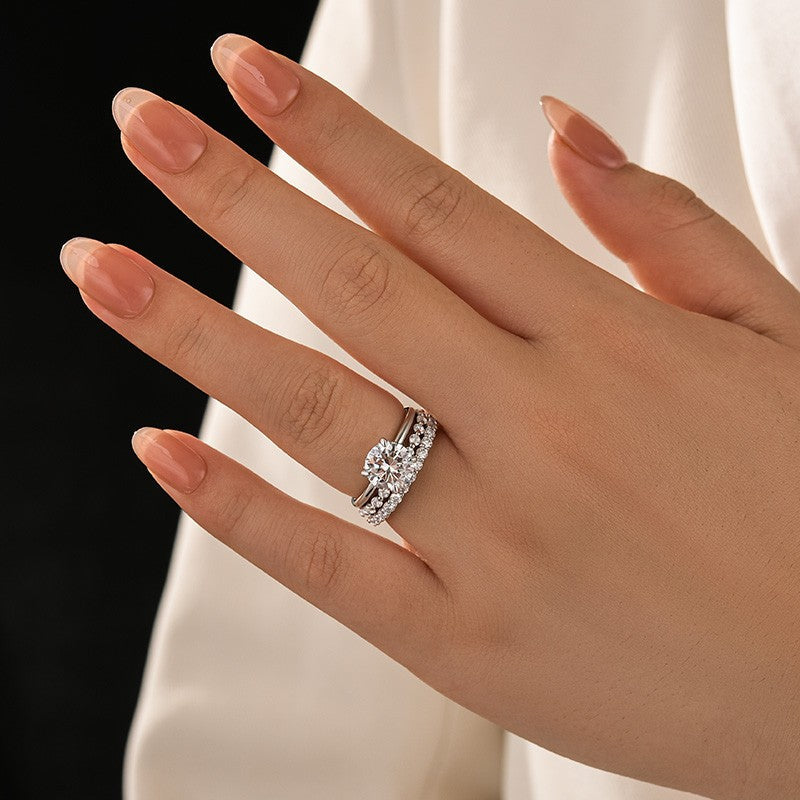 Aurevyn Moissanite Solitaire 2.0 Ct Round Cut White Gold Engagement Ring with Round & Marquise Accents Bands