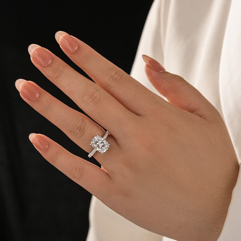 Aurevyn Moissanite 4.0Ct Cushion Cut White Gold Engagement Ring