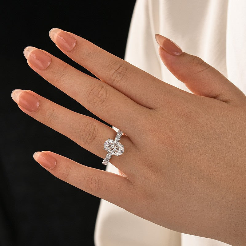 Aurevyn 2.5 Ct/4.0Ct Oval Cut Hidden Halo White Gold Moissanite Diamond Engagement Ring