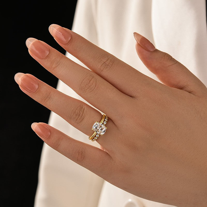 Aurevyn Moissanite 4.0 Ct Solitaire Cushion Cut Yellow Gold Wedding Set