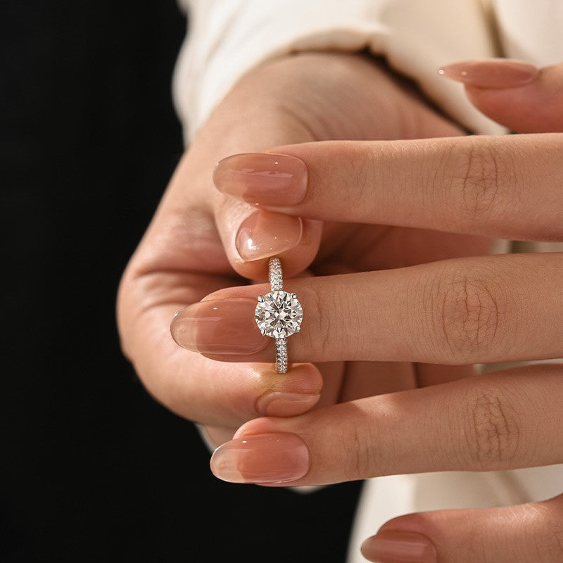 Aurevyn Triple Row Pavé 1.0Ct/2.0Ct Round Cut Moissanite Engagement Ring In Sterling Silver