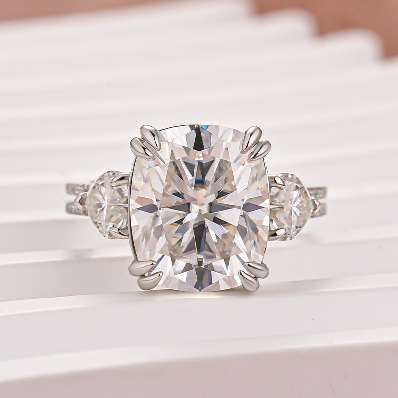 Aurevyn Moissanite 6.0Ct Cushion Cut Three Stone Engagement Ring In Sterling Silver