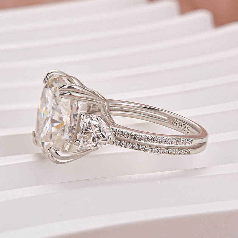 Aurevyn Moissanite 6.0Ct Cushion Cut Three Stone Engagement Ring In Sterling Silver