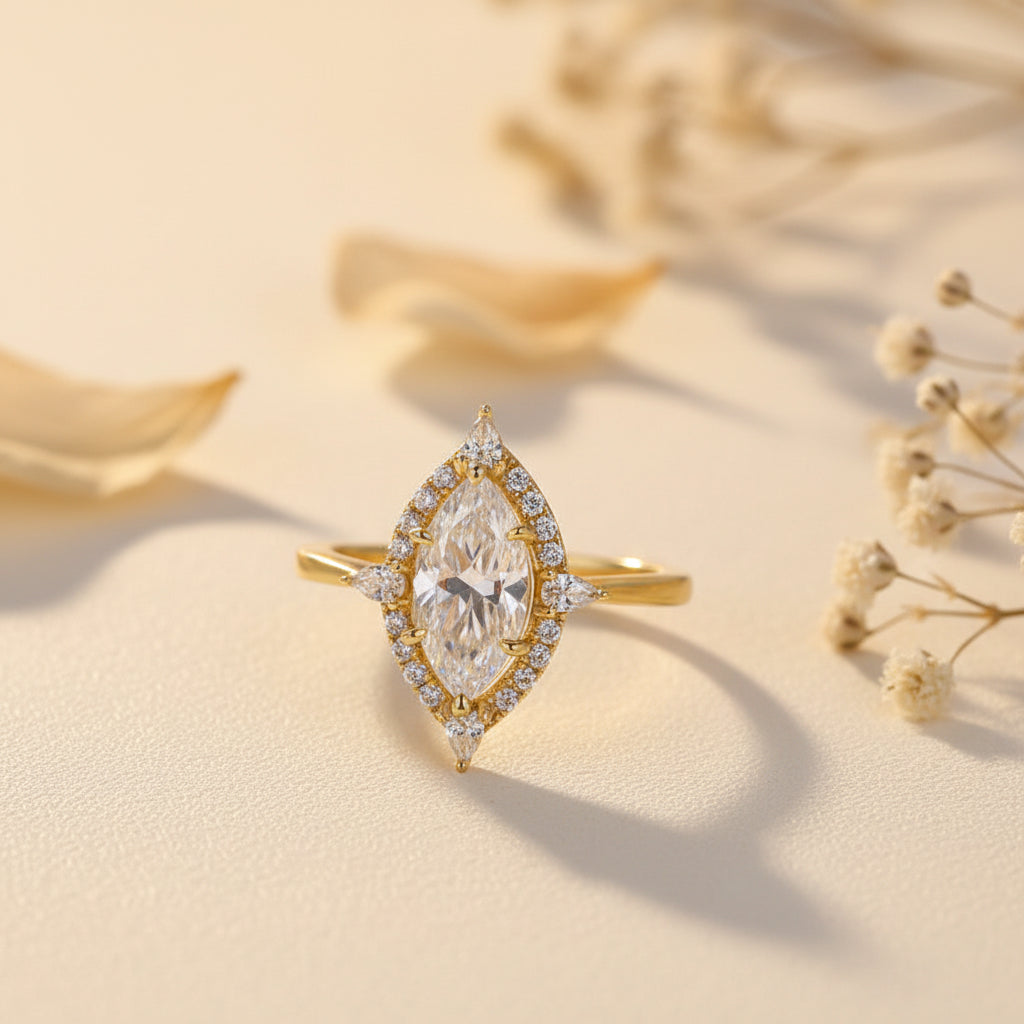 Aurevyn Vintage Moissanite 2.0Ct Marquise Cut Halo Engagement Ring Travel Ring For Her