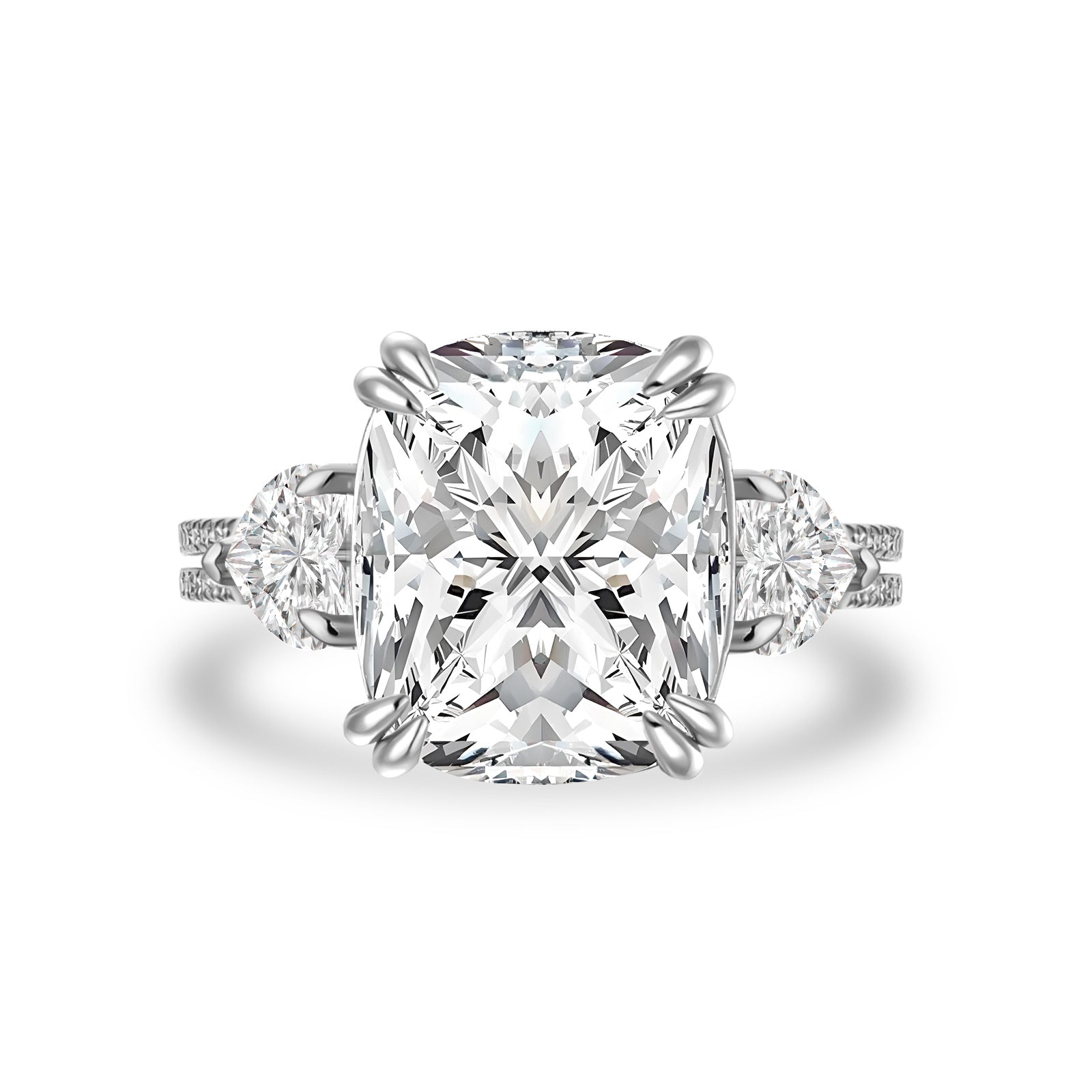 Aurevyn Moissanite 6.0Ct Cushion Cut Three Stone Engagement Ring In Sterling Silver