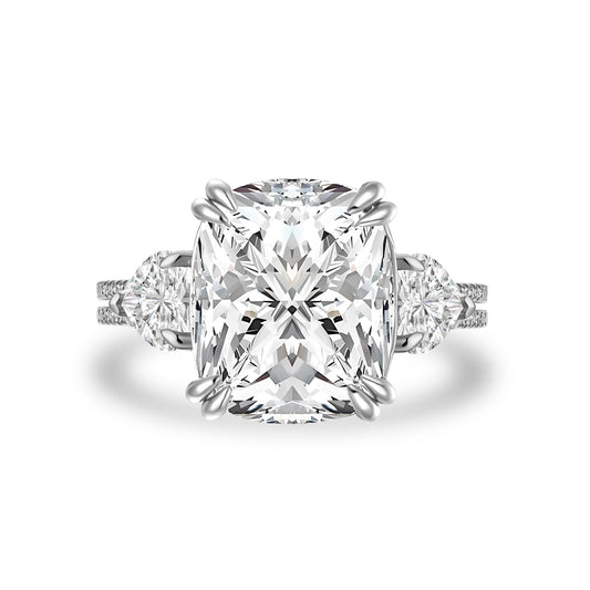 Aurevyn Moissanite 6.0Ct Cushion Cut Three Stone Engagement Ring In Sterling Silver