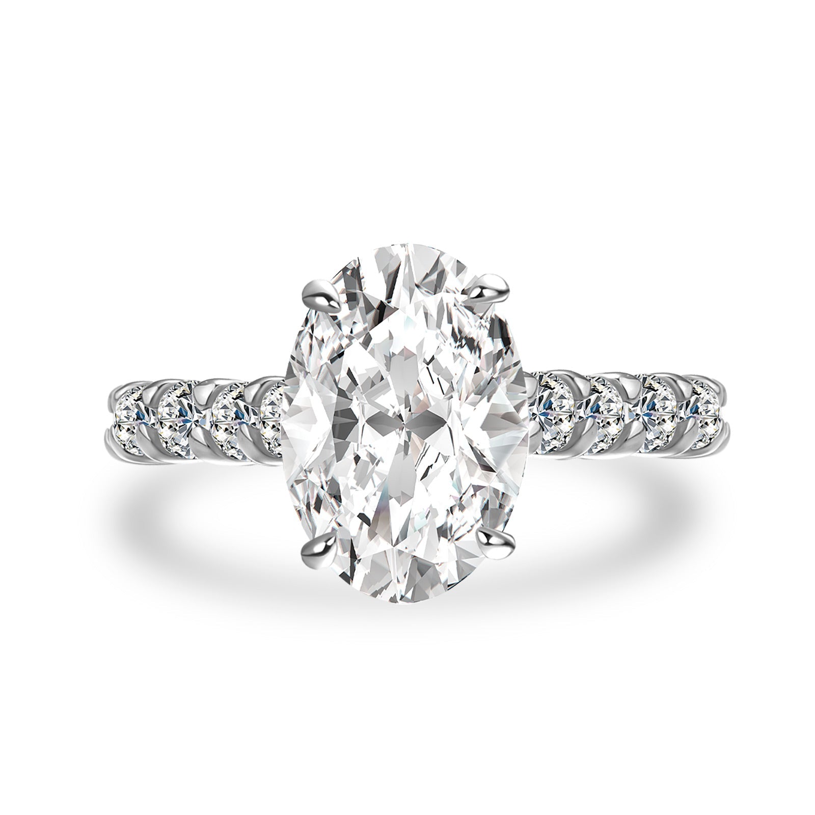 Aurevyn 2.5 Ct/4.0Ct Oval Cut Hidden Halo White Gold Moissanite Diamond Engagement Ring