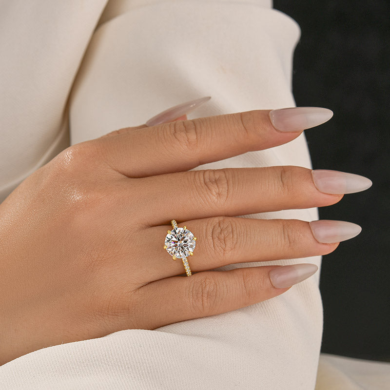 Aurevyn 2.0 Ct ~4.0 Ct Round Cut 6 Prong Yellow Gold Promise Ring