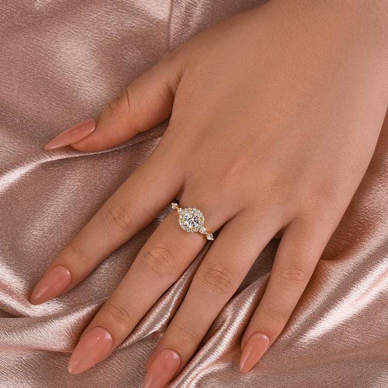 Aurevyn 1.0 Ct Halo Round Cut Yellow Gold Promise Ring