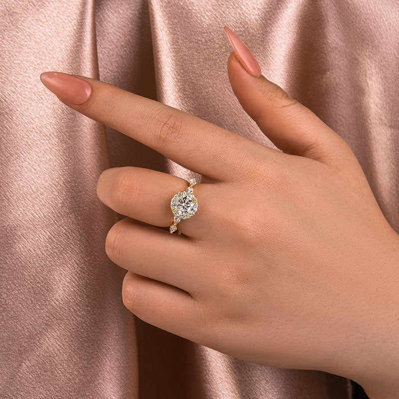 Aurevyn 1.0 Ct Halo Round Cut Yellow Gold Promise Ring