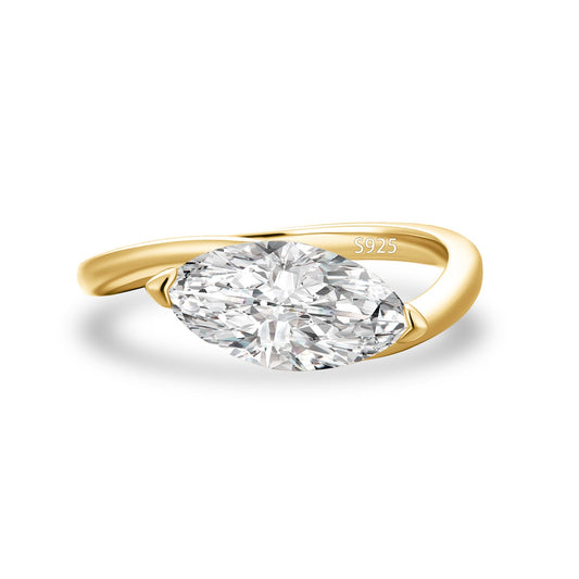 Aurevyn Moissanite 2.0Ct Yellow Gold East-West Marquise Cut Curve Band Engagement Ring