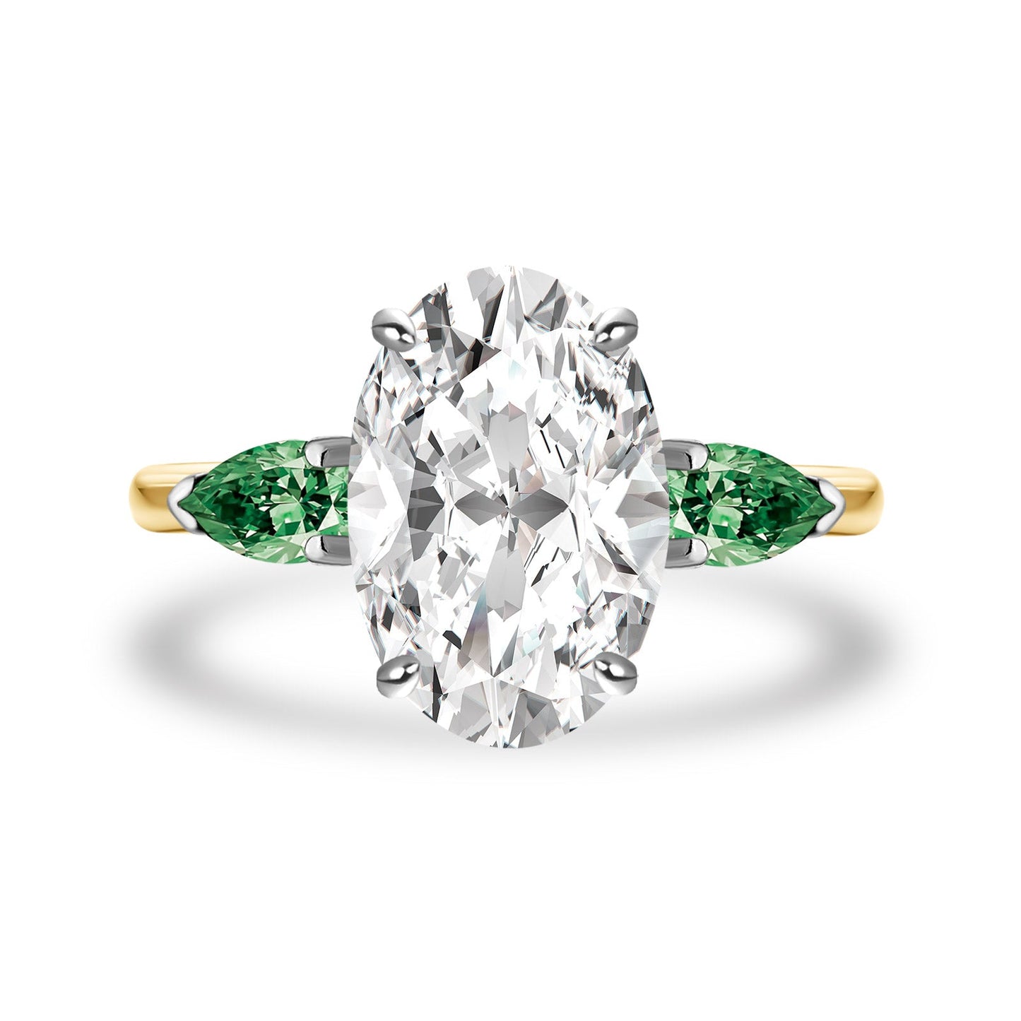 Aurevyn Moissanite 4.0Ct Oval Cut Green Pear Cut Side Stone Engagement Ring