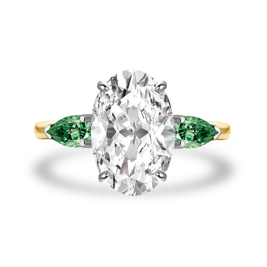 Aurevyn Moissanite 4.0Ct Oval Cut Green Pear Cut Side Stone Engagement Ring