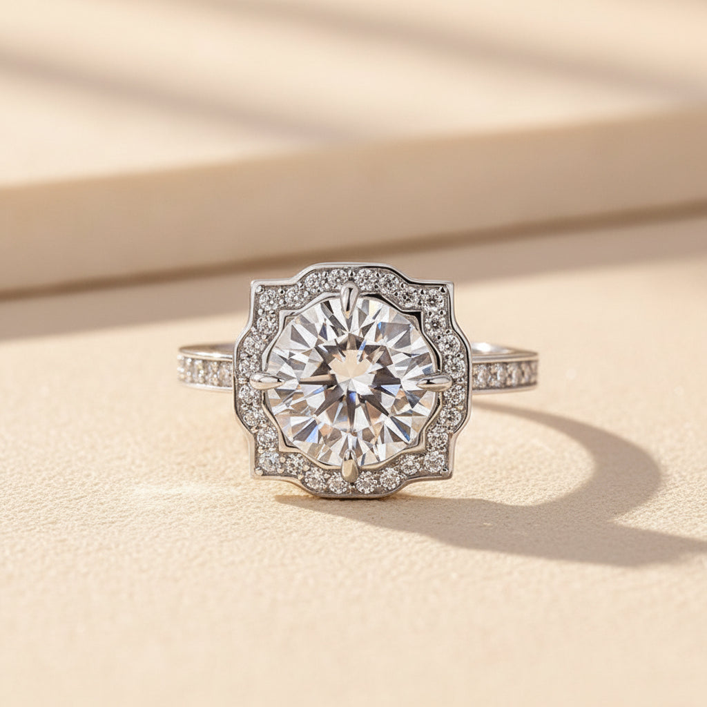 Aurevyn 3.0Ct Halo Round White Gold Engagement Ring