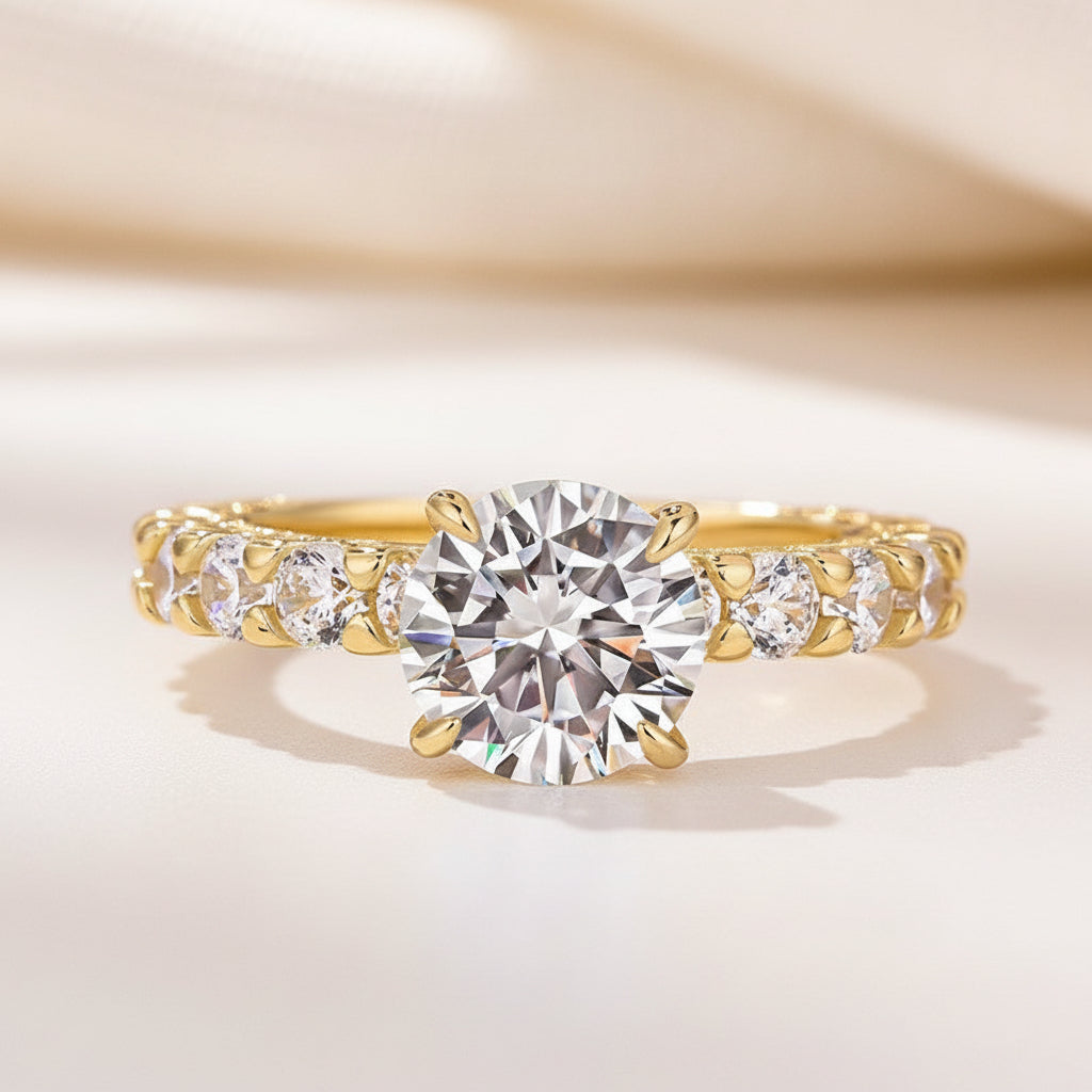 Aurevyn Moissanite 2.0 Ct Round Cut Down Pavé Engagement Ring
