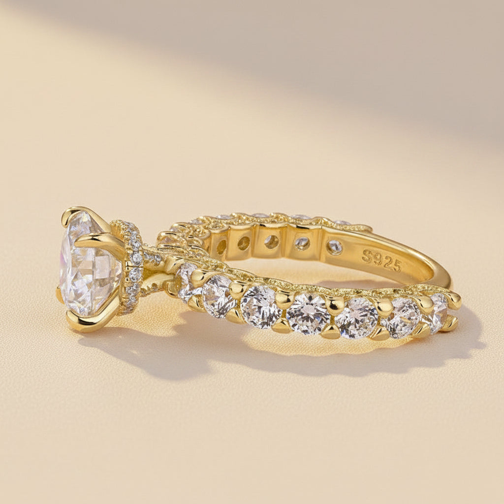 Aurevyn Moissanite 2.0 Ct Round Cut Down Pavé Engagement Ring