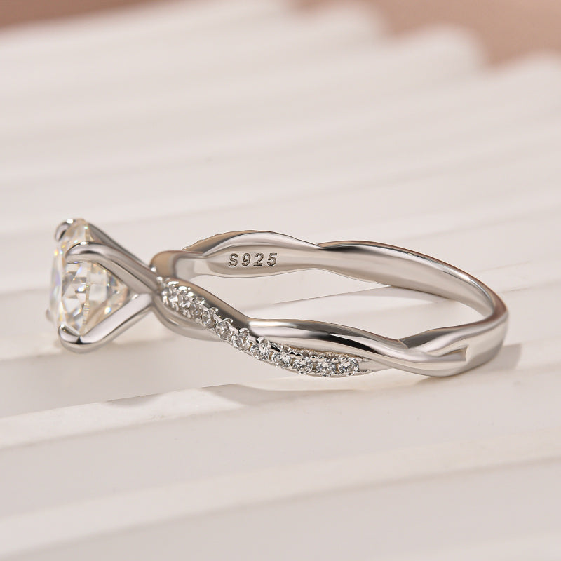 Aurevyn 1.2Ct/2.0 Ct Round Cut Twist White Gold Pave Promise Bridal Ring