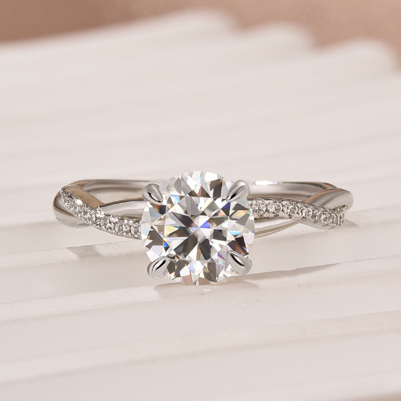 Aurevyn 1.2Ct/2.0 Ct Round Cut Twist White Gold Pave Promise Bridal Ring