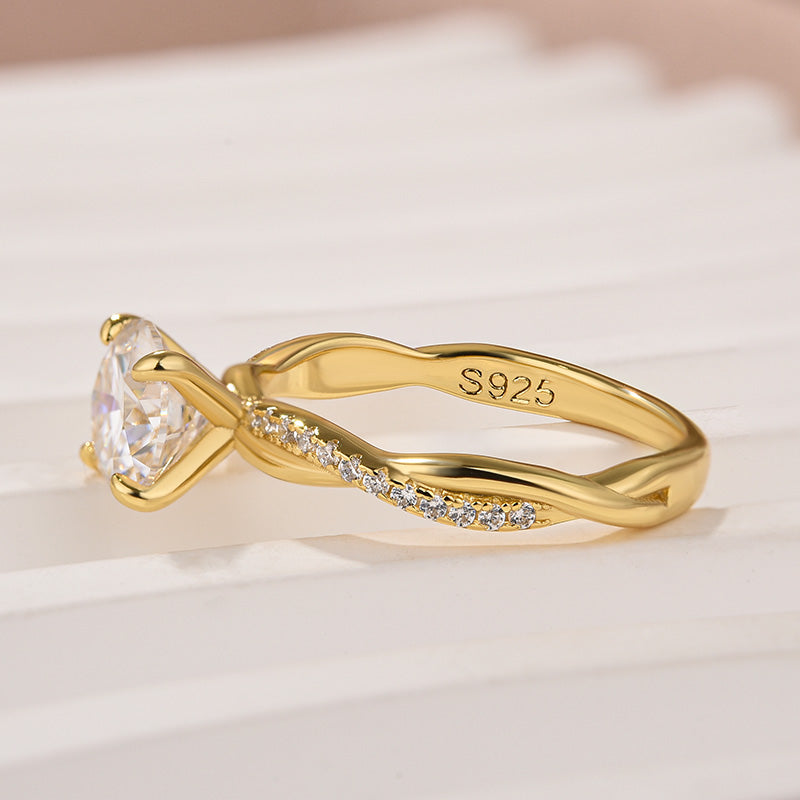 Aurevyn 1.2Ct~2.0 Ct Twist Yellow Gold Pave Promise Bridal Ring