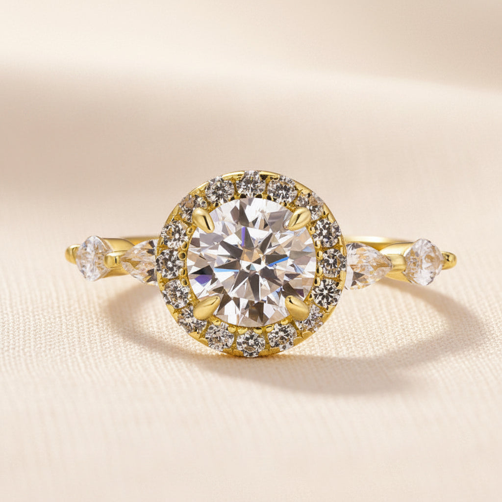 Aurevyn 1.0 Ct Halo Round Cut Yellow Gold Promise Ring