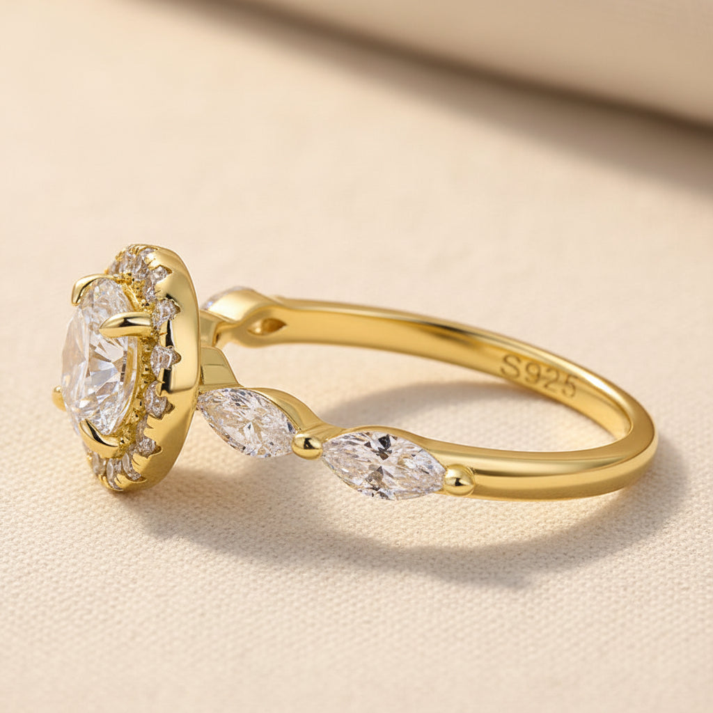 Aurevyn 1.0 Ct Halo Round Cut Yellow Gold Promise Ring