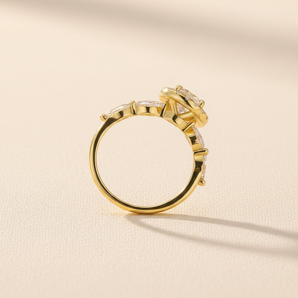 Aurevyn 1.0 Ct Halo Round Cut Yellow Gold Promise Ring
