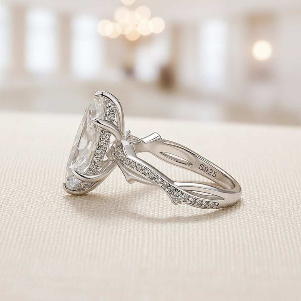Aurevyn Moissanite 3.0Ct Marquise Cut White Gold Twist Engagement Ring In Sterling Silver