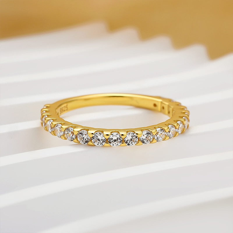Aurevyn Moissanite 0.6Ct Classic Round Cut Half Yellow Gold Wedding Band In Sterling Silver