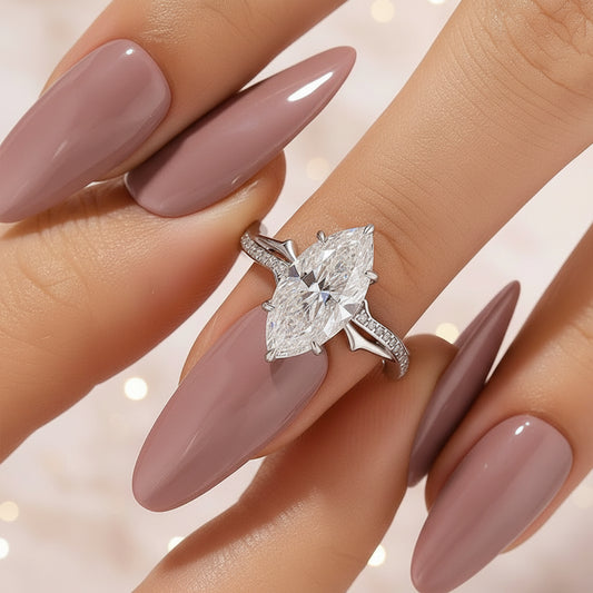 Aurevyn Moissanite 3.0Ct Marquise Cut White Gold Twist Engagement Ring In Sterling Silver