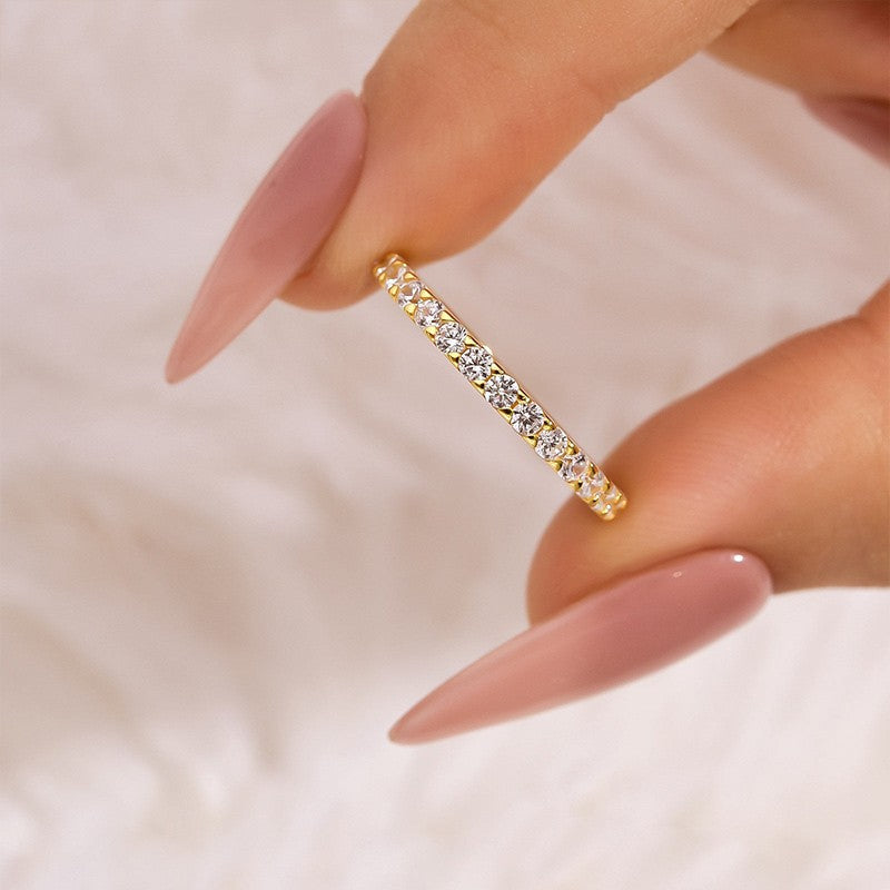 Aurevyn Moissanite 0.6Ct Classic Round Cut Half Yellow Gold Wedding Band In Sterling Silver