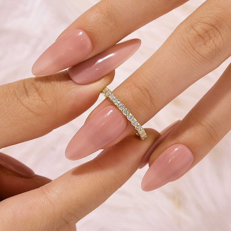 Aurevyn Moissanite 0.6Ct Classic Round Cut Half Yellow Gold Wedding Band In Sterling Silver