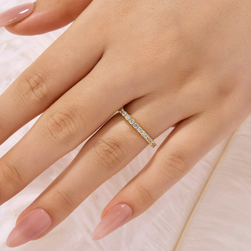 Aurevyn Moissanite 0.6Ct Classic Round Cut Half Yellow Gold Wedding Band In Sterling Silver