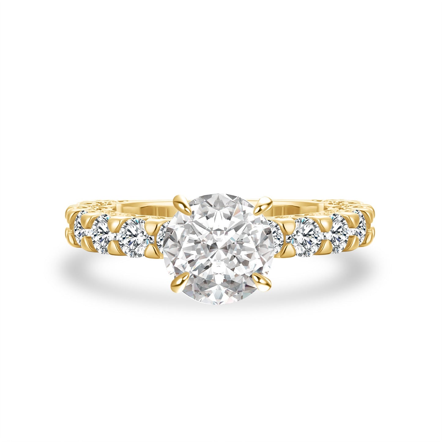 Aurevyn Moissanite 2.0 Ct Round Cut Down Pavé Engagement Ring