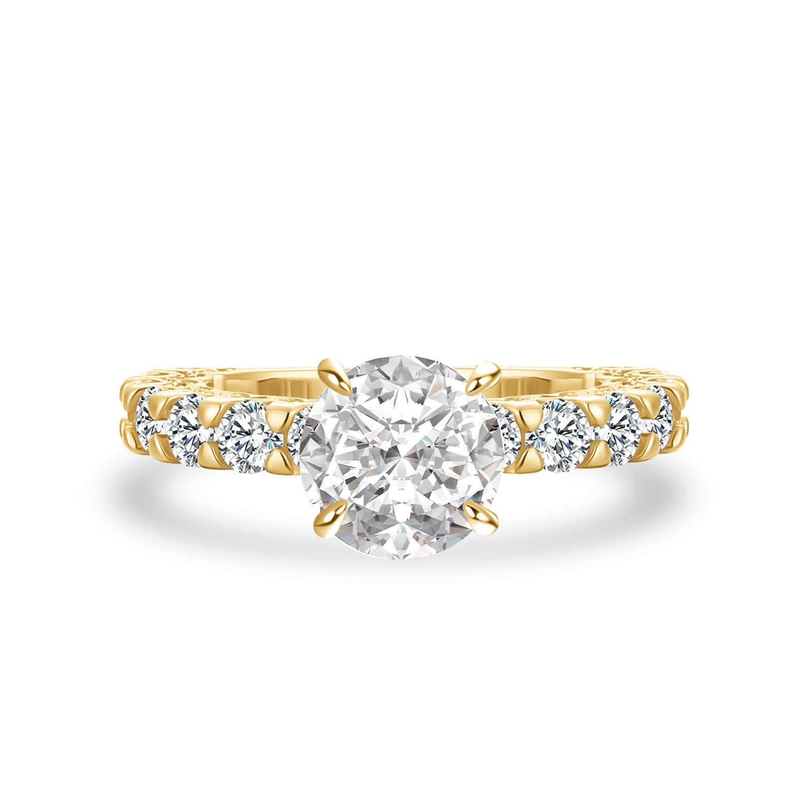 Aurevyn Moissanite 2.0 Ct Round Cut Down Pavé Engagement Ring