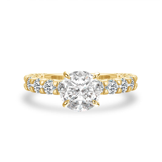 Aurevyn Moissanite 2.0 Ct Round Cut Down Pavé Engagement Ring