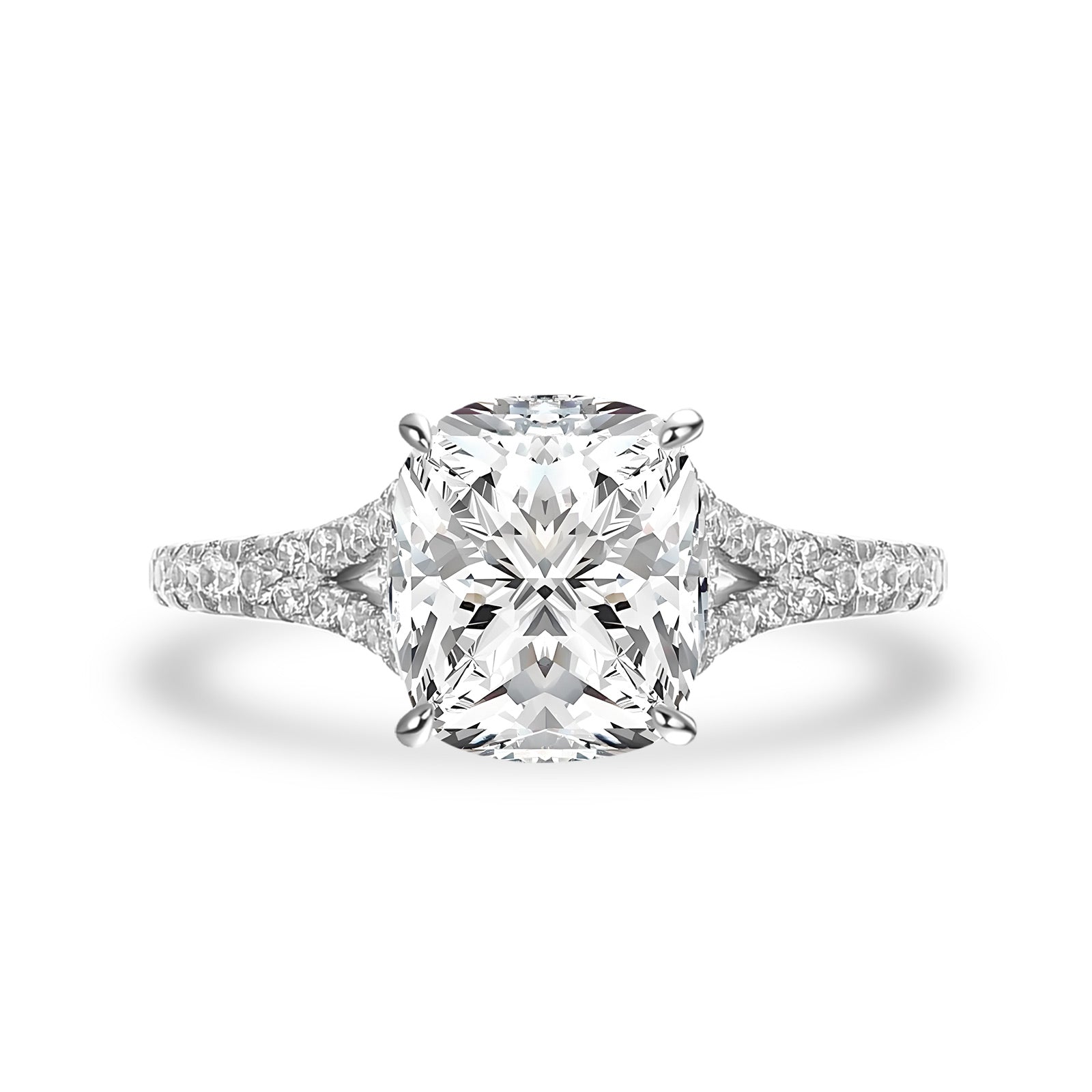 Aurevyn Moissanite 3.0Ct Cushion Cut Split Shank White Gold Engagement Ring