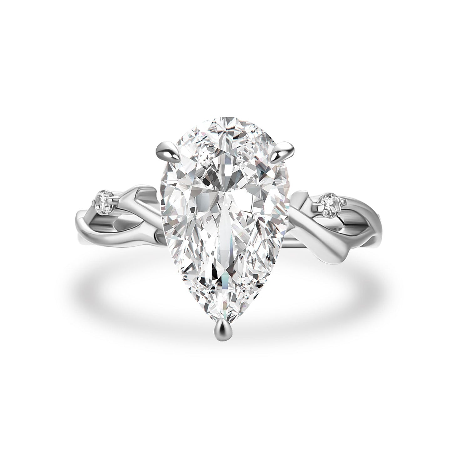 Aurevyn 4.0Ct Pear Cut Twisted Willow Ring White Gold Moissanite Diamond Ring
