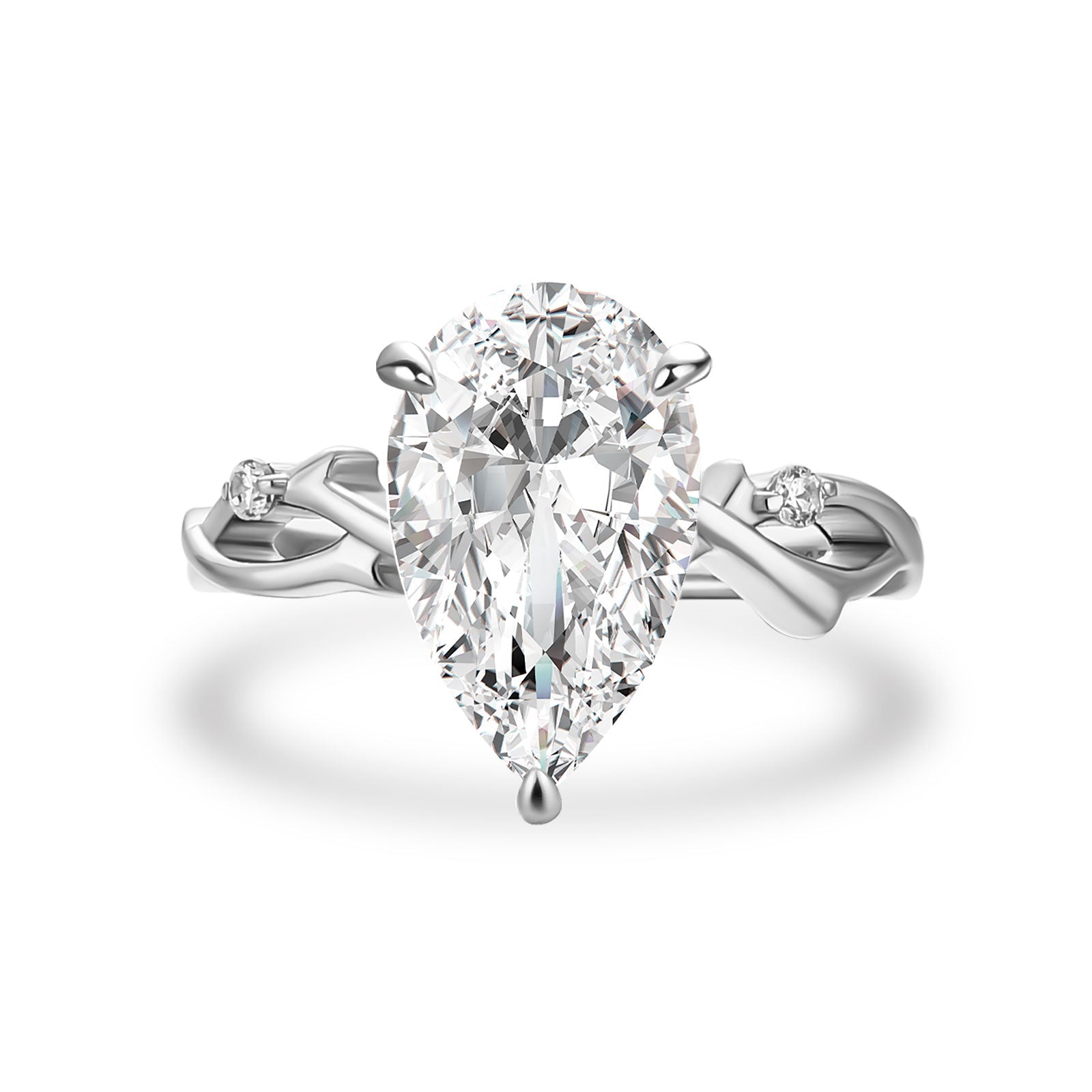 Aurevyn 4.0Ct Pear Cut Twisted Willow Ring White Gold Moissanite Diamond Ring