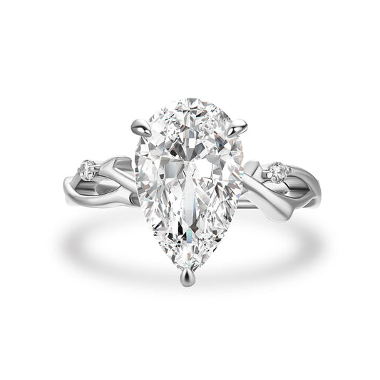 Aurevyn 4.0Ct Pear Cut Twisted Willow Ring White Gold Moissanite Diamond Ring