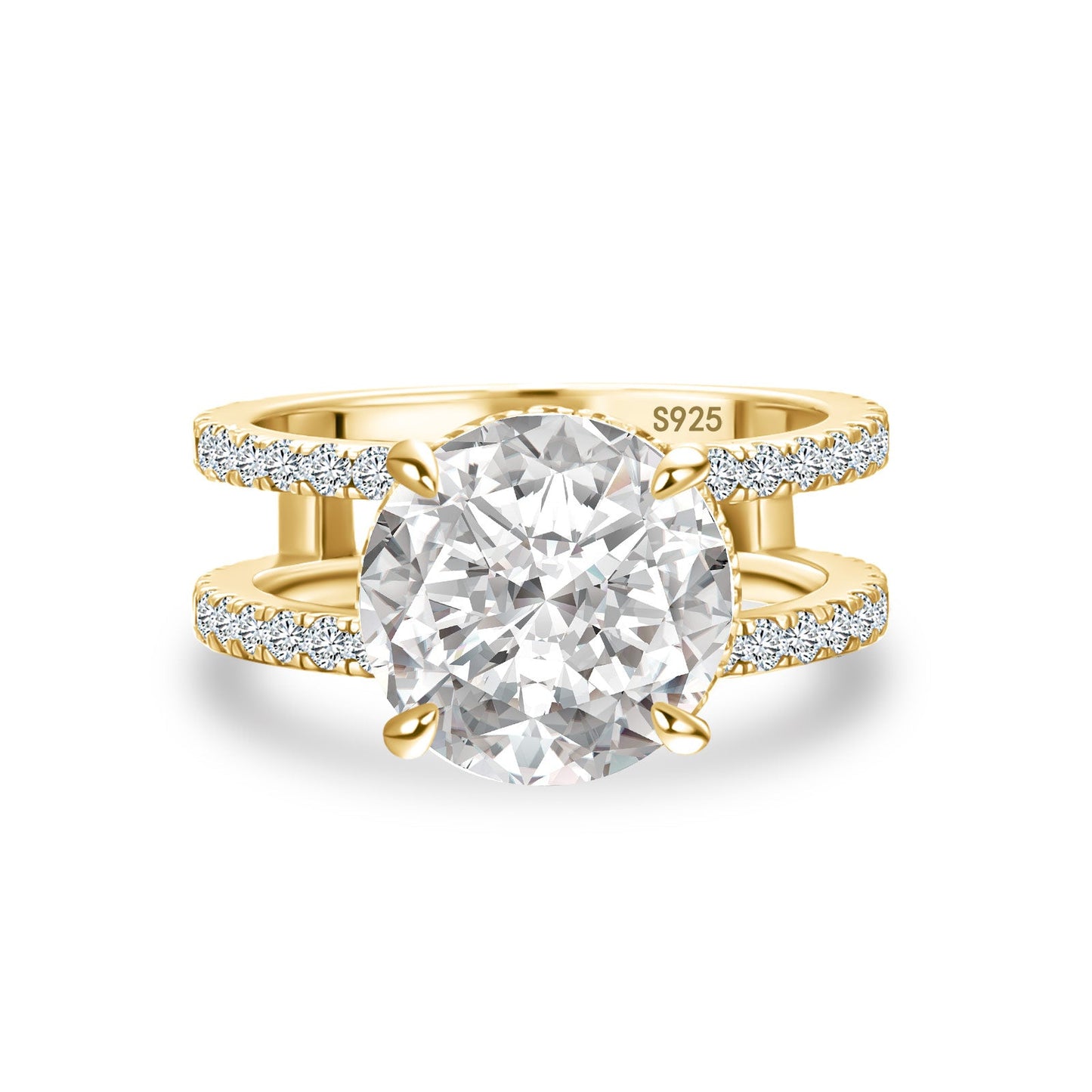 Aurevyn Moissanite Split Shank Design 4.0Ct Round Cut Yellow Gold Engagement Ring