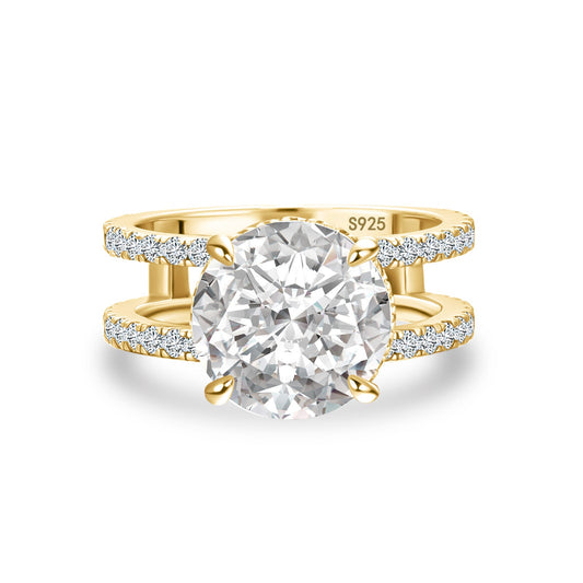 Aurevyn Moissanite Split Shank Design 4.0Ct Round Cut Yellow Gold Engagement Ring
