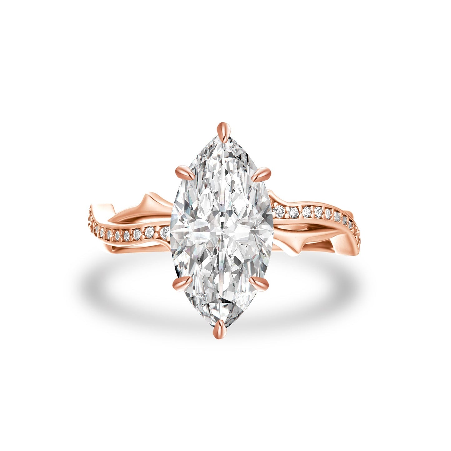 Aurevyn Moissanite 3.0Ct Marquise Cut Rose Gold Twist Engagement Ring In Sterling Silver