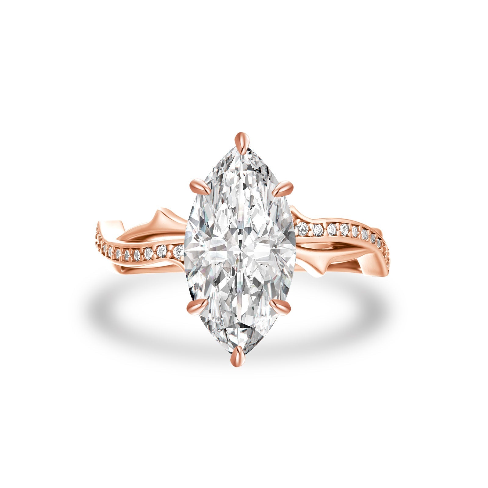 Aurevyn Moissanite 3.0Ct Marquise Cut Rose Gold Twist Engagement Ring In Sterling Silver