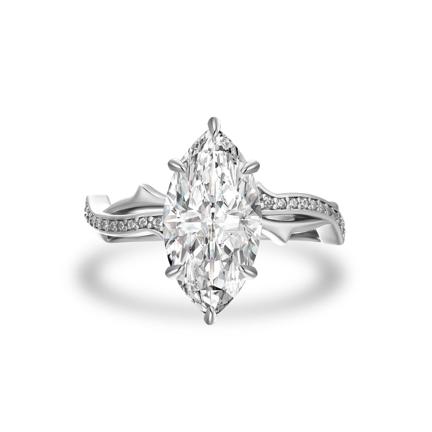 Aurevyn Moissanite 3.0Ct Marquise Cut White Gold Twist Engagement Ring In Sterling Silver