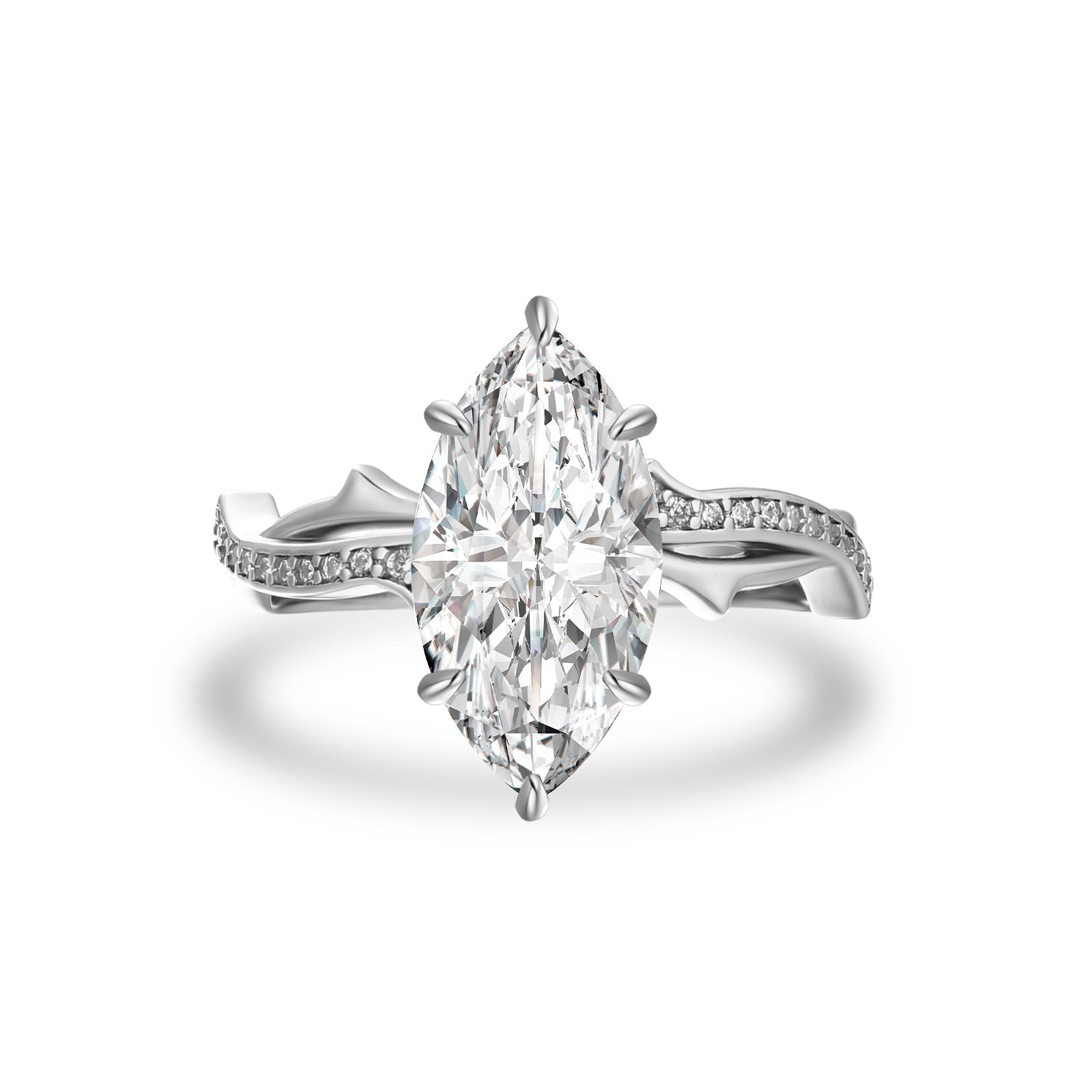 Aurevyn Moissanite 3.0Ct Marquise Cut White Gold Twist Engagement Ring In Sterling Silver