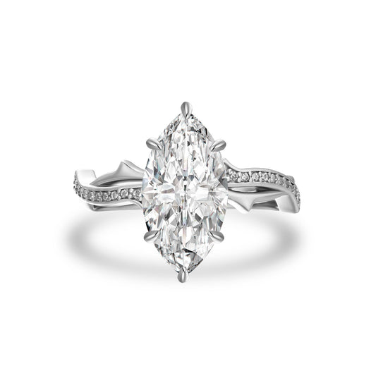 Aurevyn Moissanite 3.0Ct Marquise Cut White Gold Twist Engagement Ring In Sterling Silver